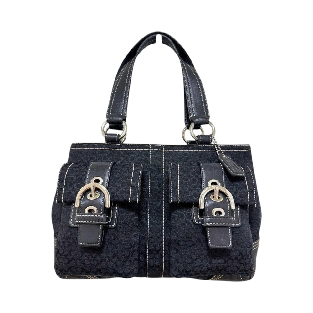 Coach Soho Double Buckle Satchel Black Jacquard Leather Medium 3646‎